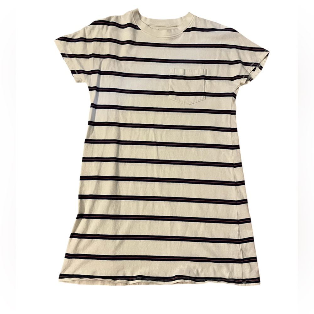 Madewell Striped Shirt‎ Dress Size S Cotton White Blue Red Pocket